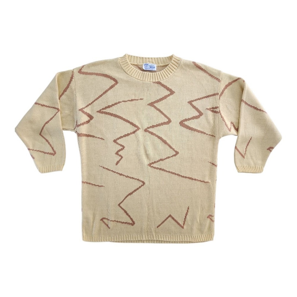 Vintage 80s Zig Zag Print Sweater Woman's Large (20 Inches) Mustard Brown‎ Retro